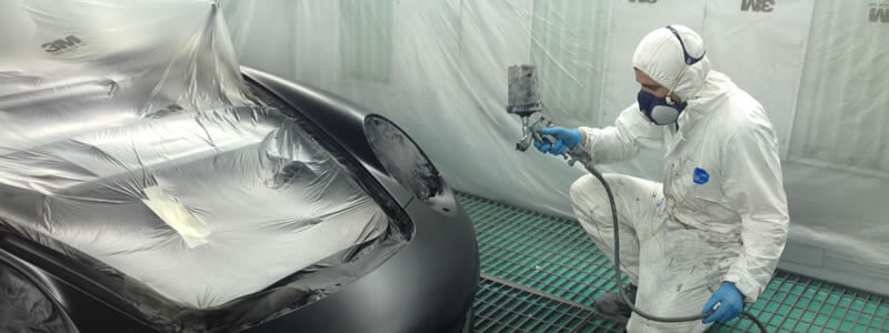 Porsche being resprayed in the low bake oven